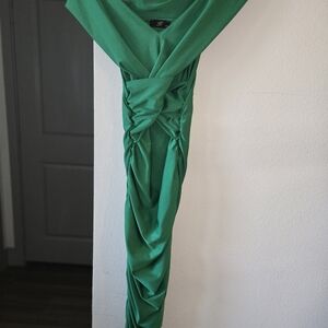 Fashion Nova Green Ruched Wrap Midi Dress